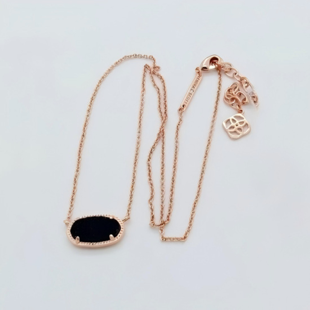 Kendra Scott Elisa Rose Gold Pendant Necklace In Black Drusy - Picture 4 of 4